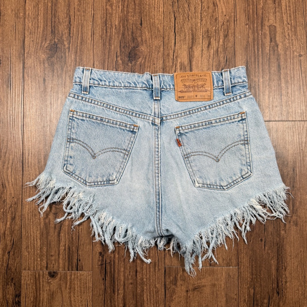 Vintage Levis 505 Orange Tab Cut Off Denim Shorts Women 29 Light Wash Beach Fray